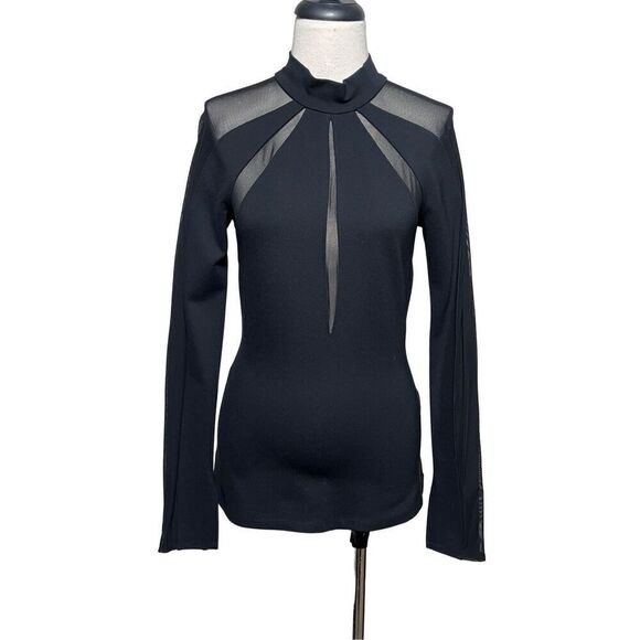 Free People Black Long Sleeve Fitted Mesh Insert Top Size Small - Picture 1 of 5